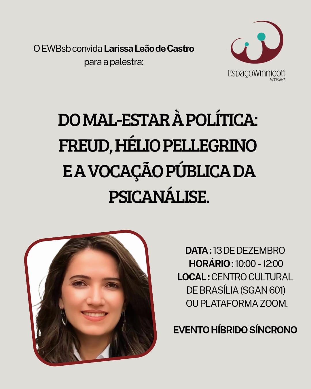Palestra no Espaço Winnicott Brasília com Larissa Leão
