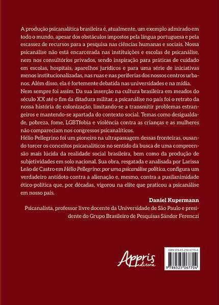 Verso do livro: Hélio Pellegrino por uma psicanálise política